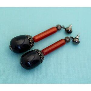 Vintage Bohemian Black Oval Faux Beads Dangle Earrings - E4